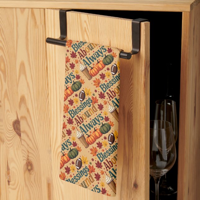 Blessings Abound Always Autumn Design Tea Towel (Thirds Fold)