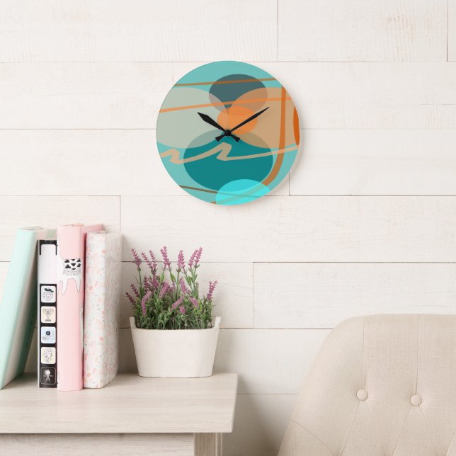 Blessings Amidst Twist And Turns Teal Orange Large Clock (Reading Room)
