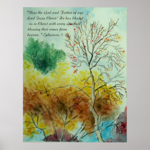 Blessings Autumn Watercolor Poster