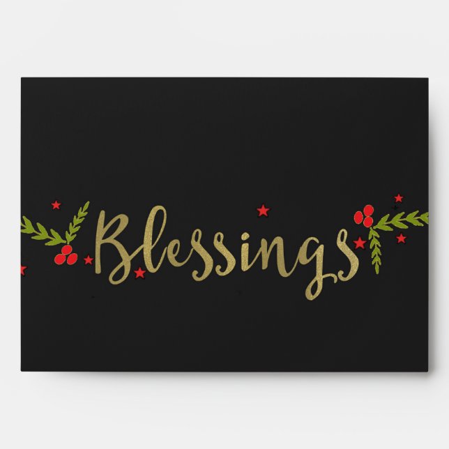 Blessings Black Gold & Red Christmas Holiday Card Envelopes (Front)