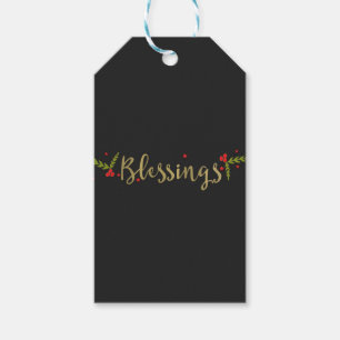 Blessings Black Gold & Red Christmas Holiday Favou Gift Tags