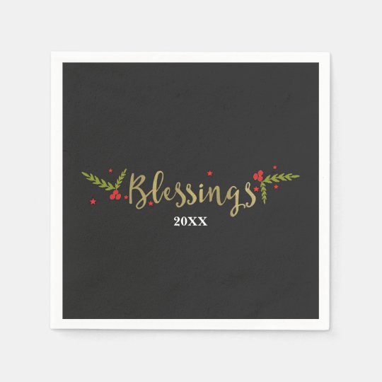 Blessings Black Gold & Red Christmas Holiday Party Paper Serviettes