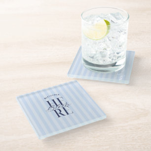 Blessings Bloom Here Blue Baby Shower Bridal Glass Coaster