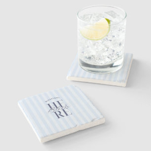 Blessings Bloom Here Blue Baby Shower Bridal Stone Coaster