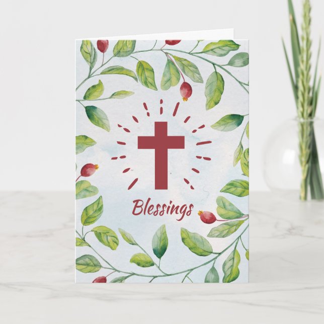 Blessings Cross in Wreath Card (Front)