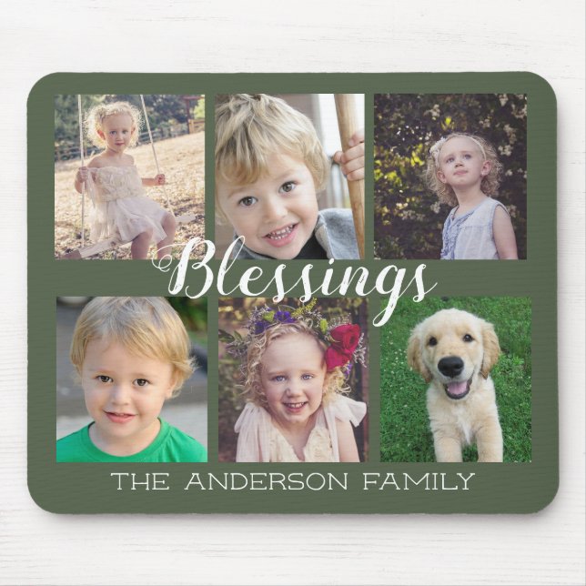 Blessings Dark Green 6 Photo Collage Mouse Mat (Front)
