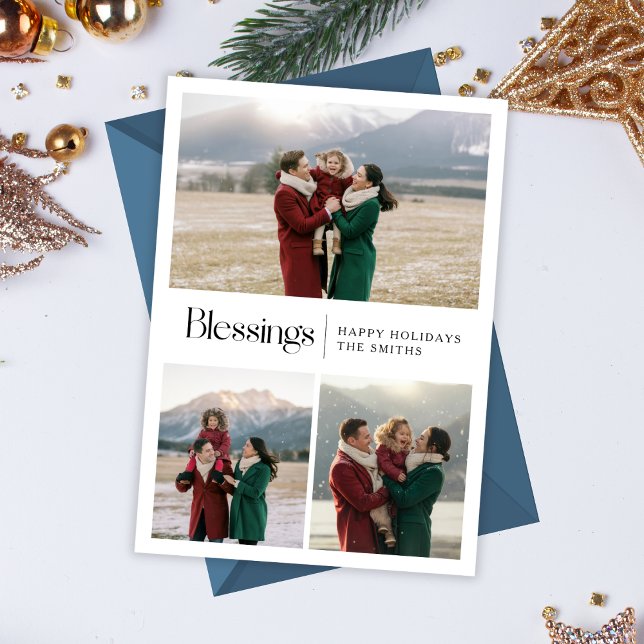 Blessings Elegant Script Family Christmas Photo Holiday Card (Creator Uploaded)