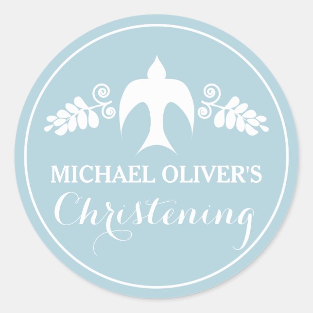 Blessings for Baby Boy Christening Invitation Classic Round Sticker (Front)