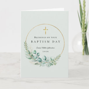 Blessings for Baptism Sage Green Botanical Card