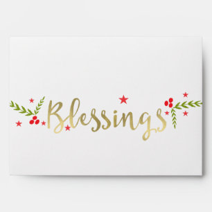 Blessings Gold Red Berries Christmas Holiday Card Envelope