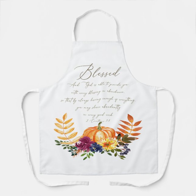 Blessings in abundance fall pumpkins and mums  apron (Front)