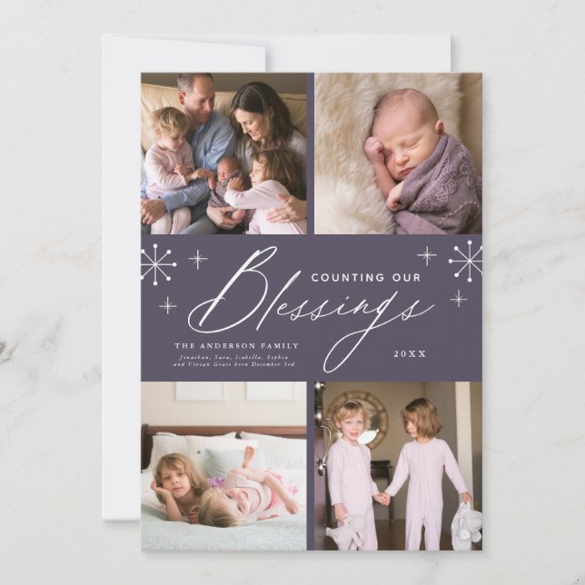 Blessings New Baby 4 Photo Christmas Holiday Card (Front)