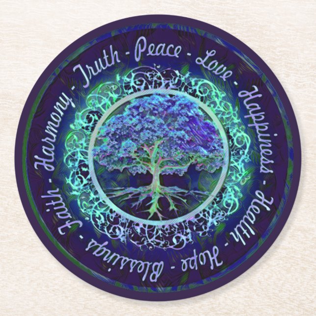 Blessings, Peace, Joy, Love, Happiness, Harmony... Round Paper Coaster (Front)