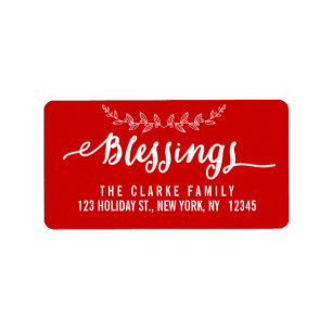 Blessings Red and White   Holiday Address Label