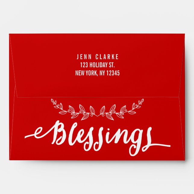 Blessings Red and White | Holiday Printed Envelope (Back (Top Flap))