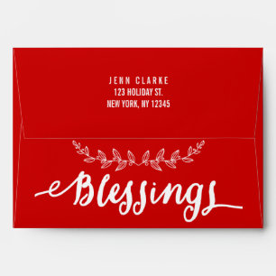 Blessings Red and White   Holiday Printed Envelope