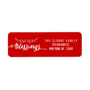 Blessings Red White   Holiday Return Address Label
