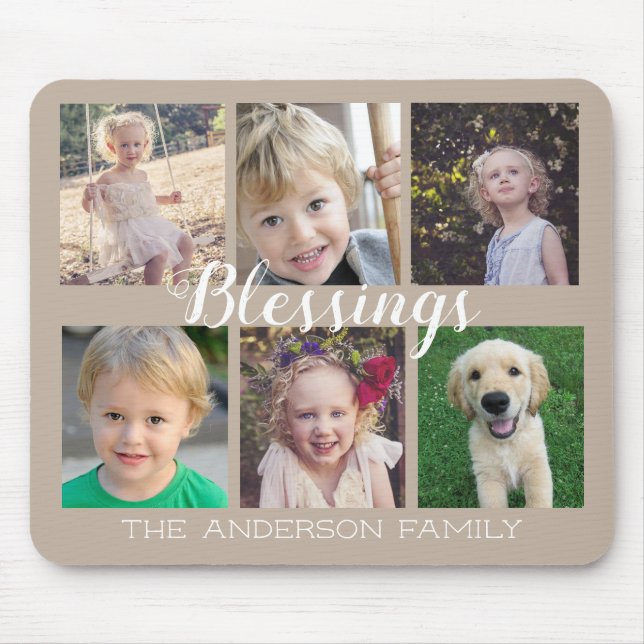 Blessings Script 6 Photos Tan Mouse Mat (Front)