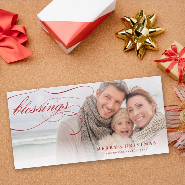 Blessings Script Religious Christmas Elegant Photo Holiday Card (Creator Uploaded)