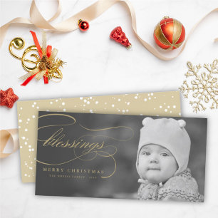 Blessings Script Religious Christmas Elegant Photo Holiday Card