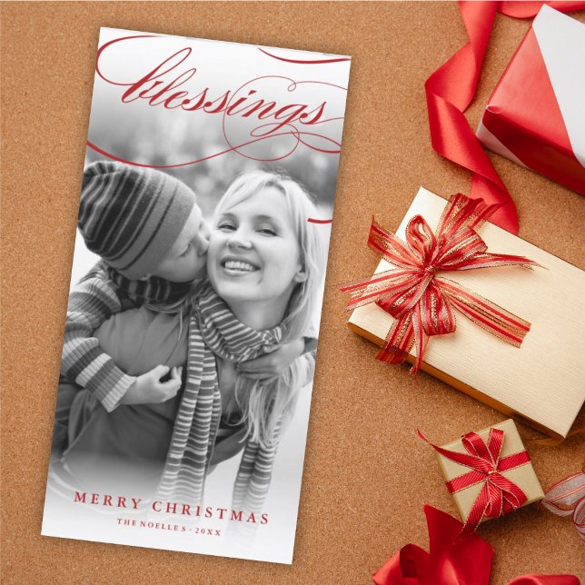 Blessings Script Religious Christmas Photo Card (Creator Uploaded)