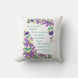 Blessings Scripture Numbers 6:24-26 Purple Floral  Cushion