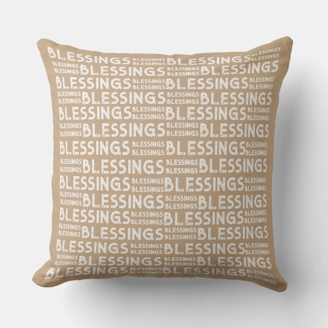 Blessings Typographic Gift White And Beige Tones Cushion (Front)