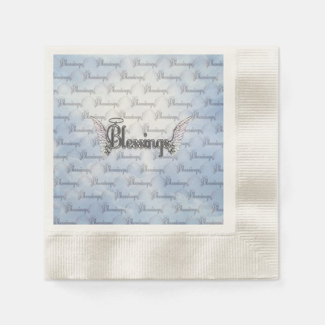 Blessings with clouds, angel wings and halo napkin (Front)