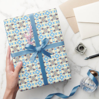 Bleu Tile Floral Wrapping Paper