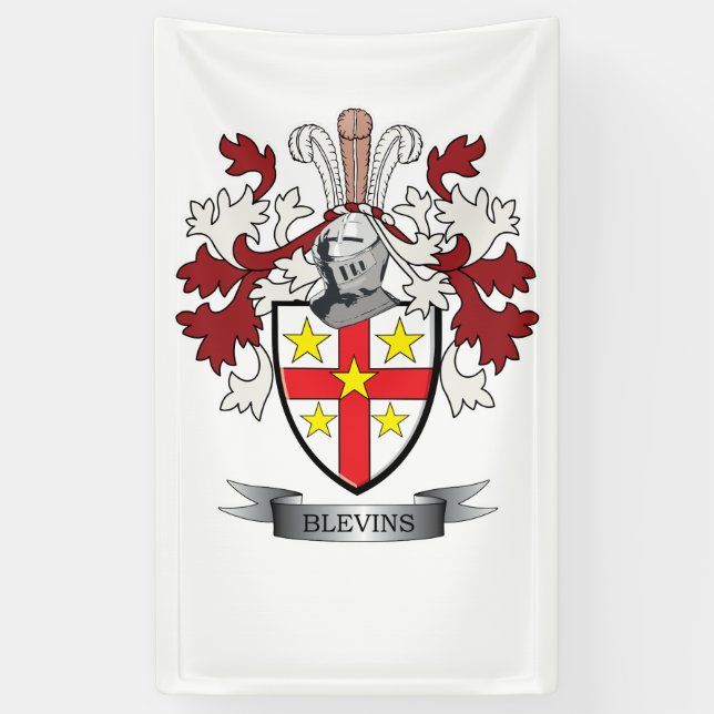 Blevins Family Crest Coat of Arms Banner (Vertical)