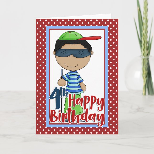 Blind Boy - Happy 4th Birthday Card (Front)