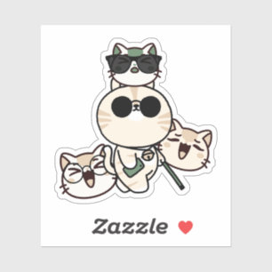 Blind Cat with White Cane and Joyful Friends