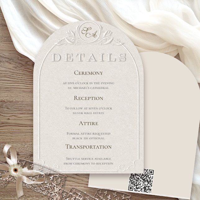 Blind Embossed Wedding Details QR Code Card (Creator Uploaded)