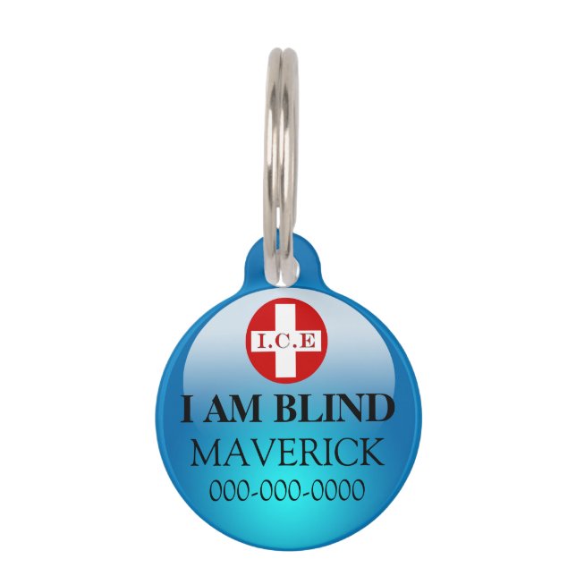 Blind pet awareness DIY blue Pet Tag (Front)