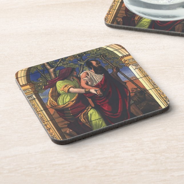 Blind Tobit and Wife Anna, Vintage Religion Coaster (Left Side)