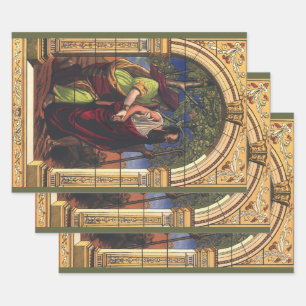 Blind Tobit and Wife Anna, Vintage Religion Wrapping Paper Sheet