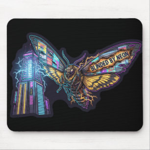 Blinded By Neon – Cyberpunk Moth City Lights Mouse Mat