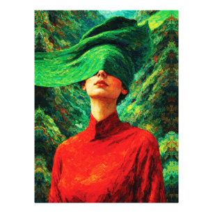 Blindfolded Woman in Red Nature Fusion Impasto Photo Print