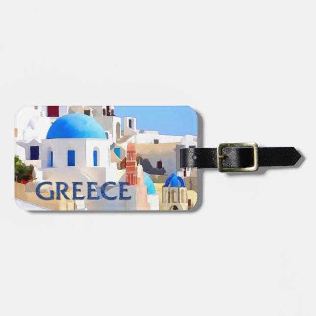 Blinding White Buildings in Greece Luggage Tag (Front Horizontal)