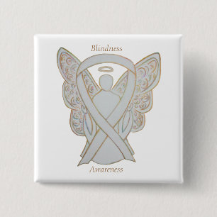 Blindness Awareness Angel White Ribbon Art Pin