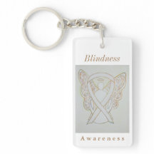 Blindness Awareness White Ribbon Keychain