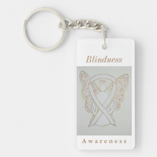 Blindness Awareness White Ribbon Keychain
