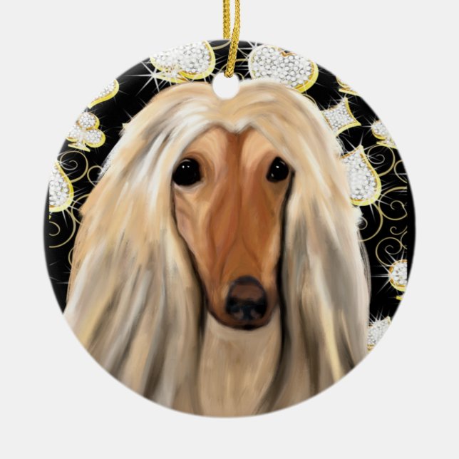 BLING AFGHAN HOUND  CERAMIC TREE DECORATION (Front)