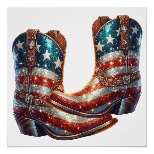 Bling American Flag Cowboy Boots Poster (Front)