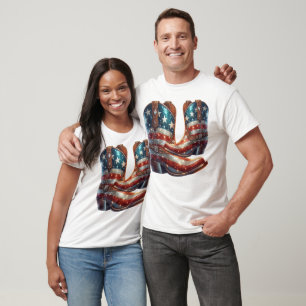 Bling American Flag Cowboy Boots T-Shirt