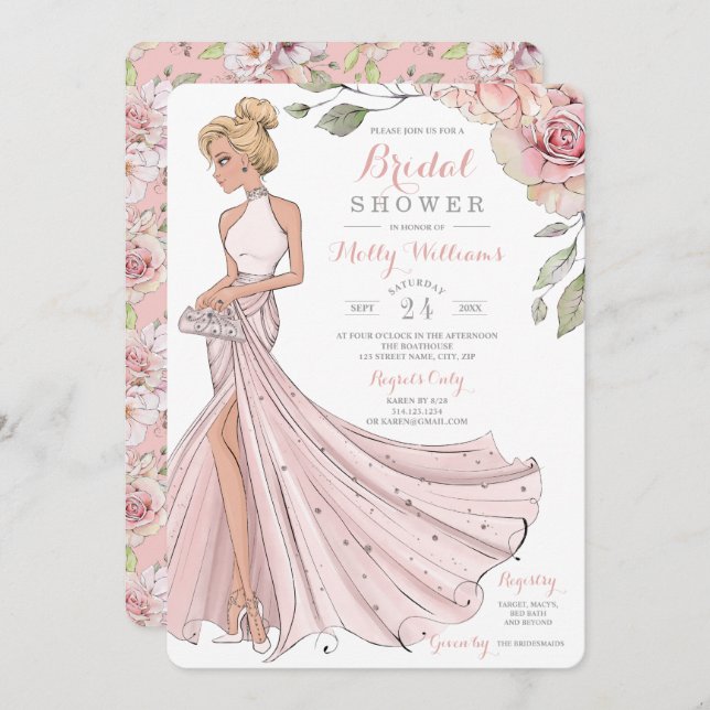 Bling and Glitter Girl Bride Bridal Shower Invitation (Front/Back)