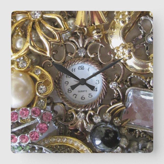 bling bling jewellery collection square wall clock (Front)