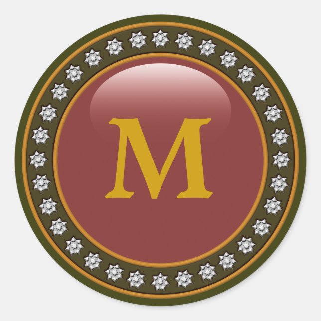 Bling Bling Monogram Classic Round Sticker (Front)