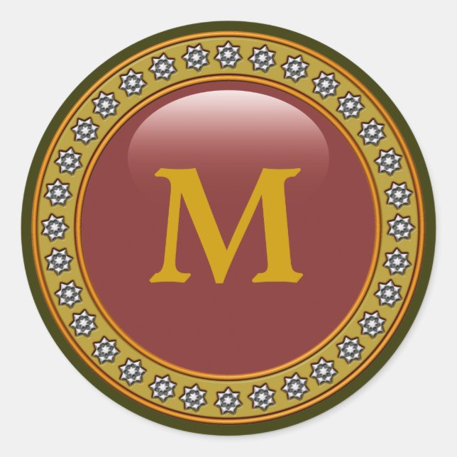 Bling Bling Monogram Classic Round Sticker (Front)
