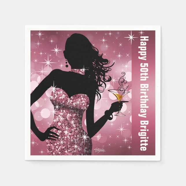 Bling Bombshell Sparkle Birthday Party | mauve Napkin (Front)